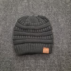 CC Black Knit Beanie with Hole for Ponytail